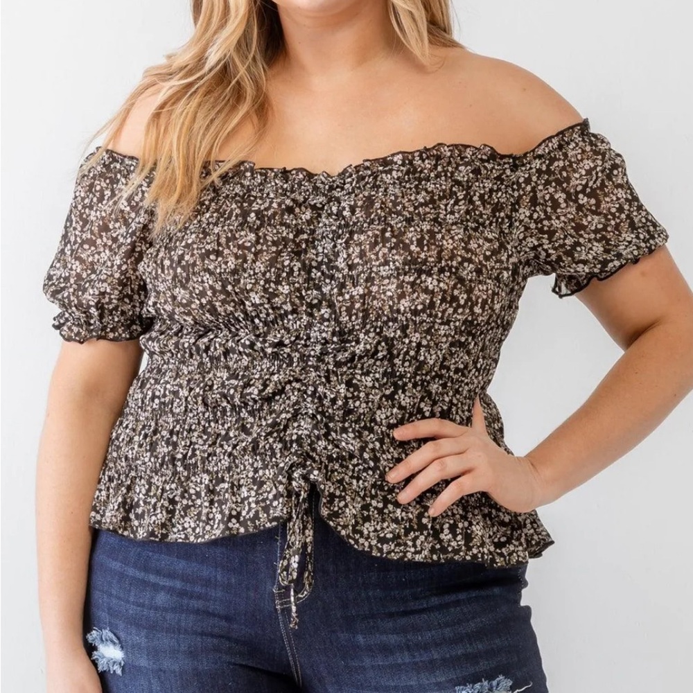 Off shoulder floral shirt